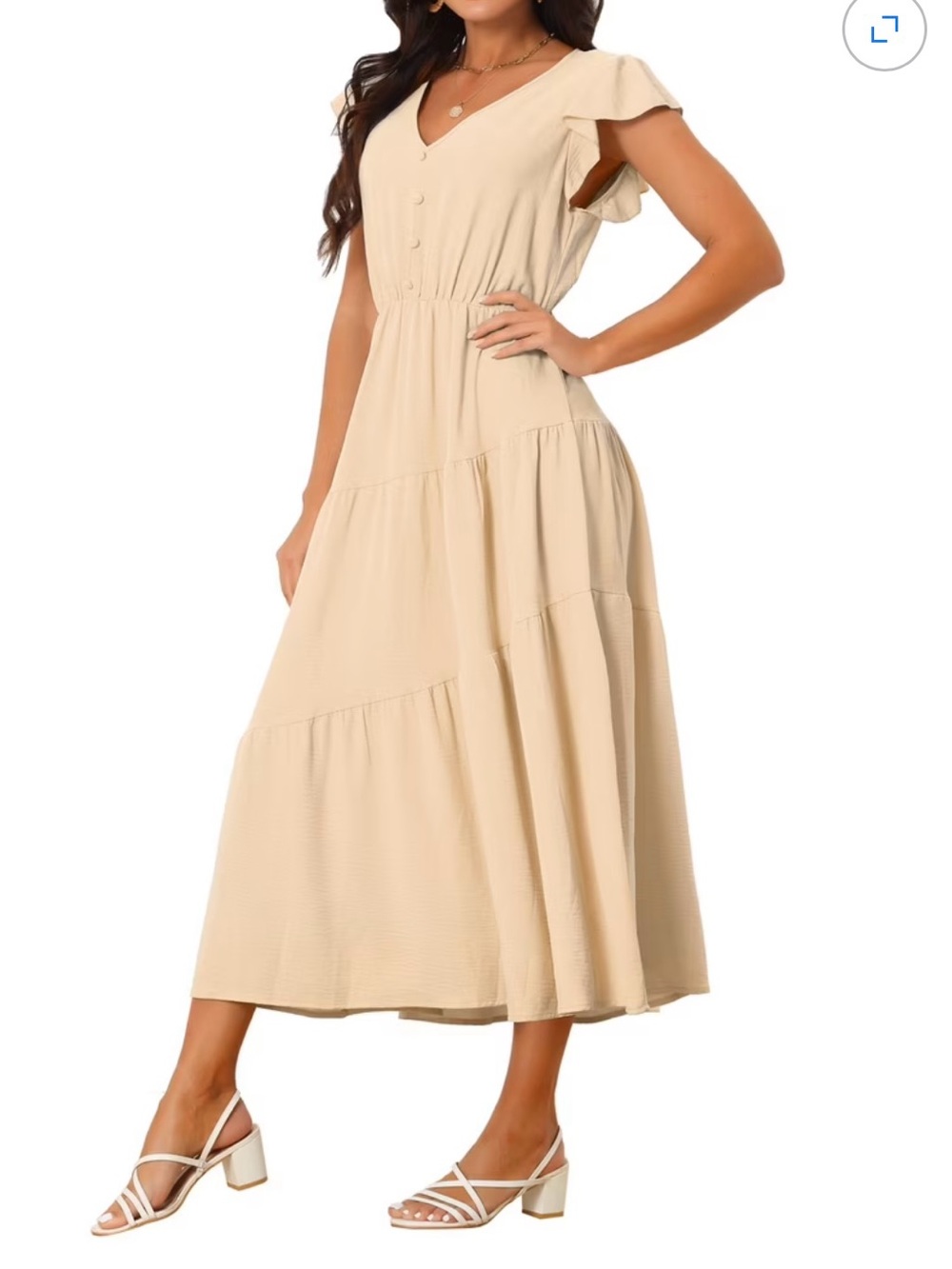SetaT Boho Maxi Dress FlutterSleeves ElasticWaist AsymmetricalRuffles Vneck Sz L